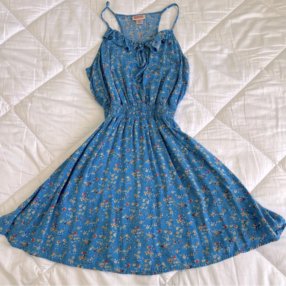 Blue Floral Elastic Waist Dress